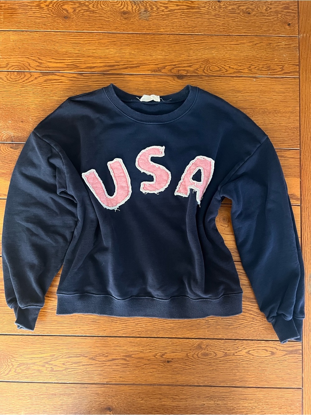 By Together - Navy Crewneck Sweatshirt with Pink USA Patchwork Appliqué